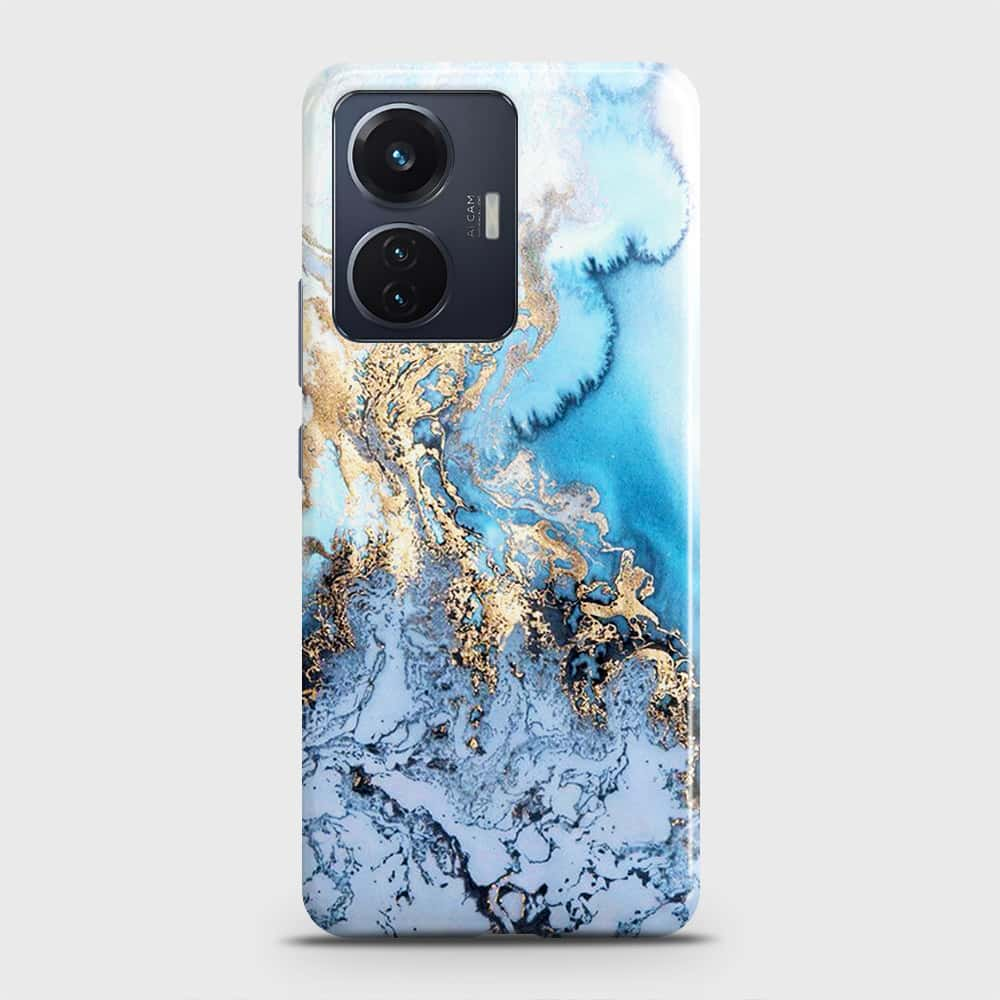 Vivo S15e Cover - Trendy Golden & Blue Ocean Marble Printed Hard Case with Life Time Colors Guarantee