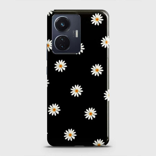 Vivo S15e Cover - White Bloom Flowers with Black Background Printed Hard Case with Life Time Colors Guarantee