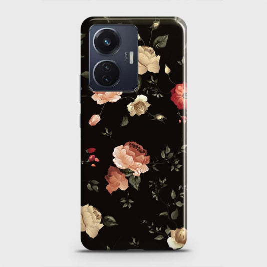 Vivo S15e Cover - Dark Rose Vintage Flowers Printed Hard Case with Life Time Colors Guarantee