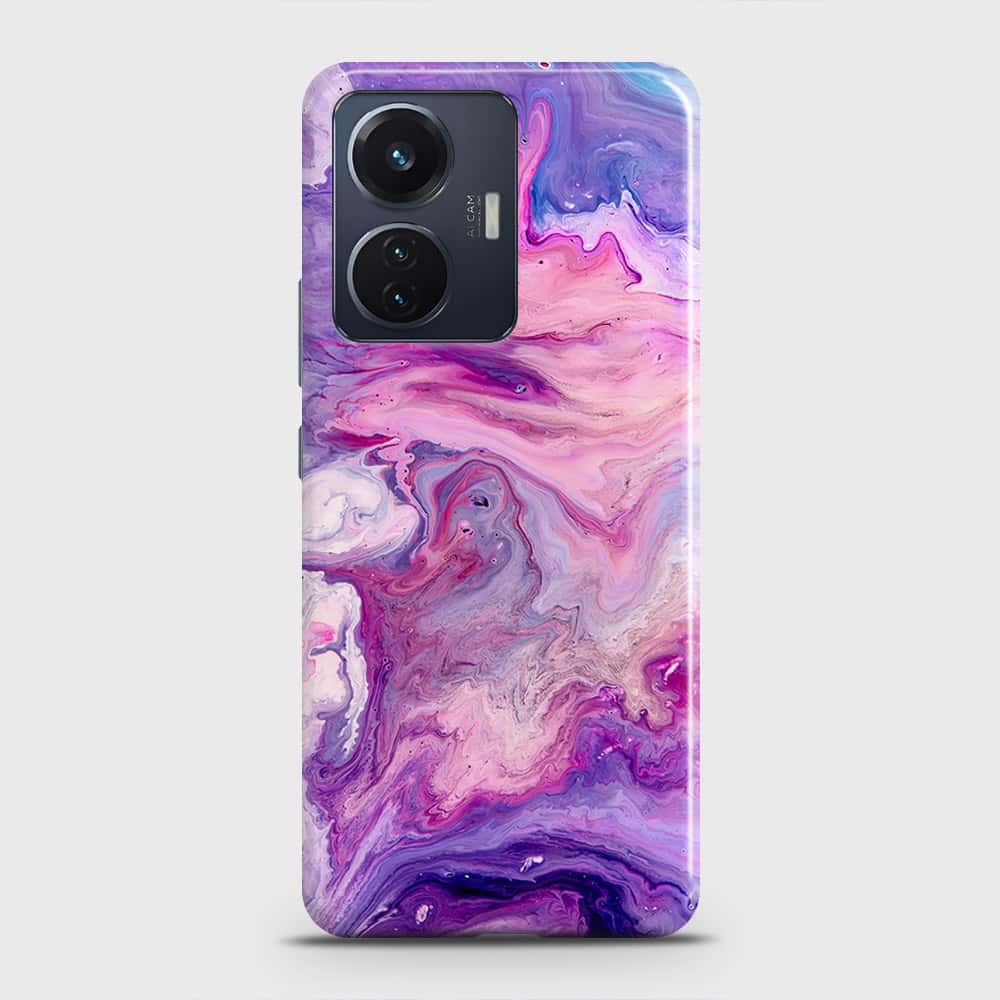 Vivo S15e Cover - Chic Blue Liquid Marble Printed Hard Case with Life Time Colors Guarantee