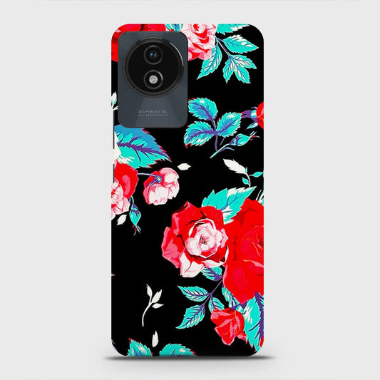 Vivo Y02A Cover - Luxury Vintage Red Flowers Printed Hard Case with Life Time Colors Guarantee (Fast Delivery)