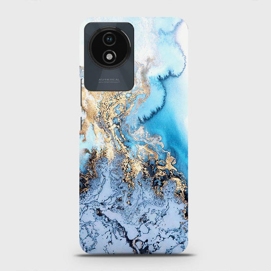 Vivo Y02t Cover - Trendy Golden & Blue Ocean Marble Printed Hard Case with Life Time Colors Guarantee (Fast Delivery)