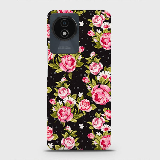 Vivo Y02A Cover - Trendy Pink Rose Vintage Flowers Printed Hard Case with Life Time Colors Guarantee (Fast Delivery)