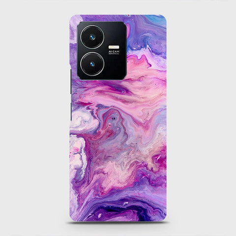 Vivo Y22 Cover - Chic Blue Liquid Marble Printed Hard Case with Life Time Colors Guarantee (Fast Delivery)