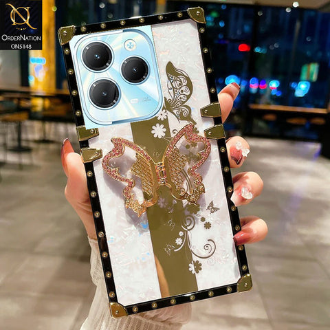 Infinix Hot 40 Cover - White -  Luxury Shiny Rhinestone Butterfly Electroplated Square Trunk Soft Case