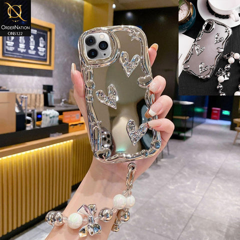 iPhone XS / X Cover - Silver - 3D Electroplated Crystal Heart Shiny Mirror Case With Wrist Holder