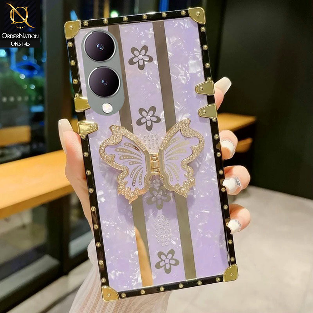 Vivo Y17s - lilac - Luxury Shiny Rhinestone Butterfly Electroplated Square Trunk Soft Case