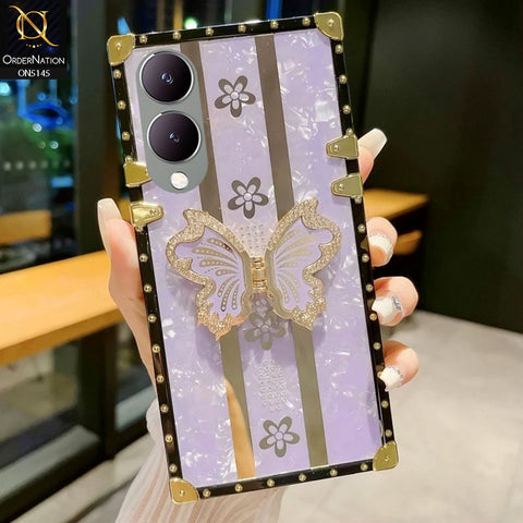 Vivo Y17s - lilac - Luxury Shiny Rhinestone Butterfly Electroplated Square Trunk Soft Case