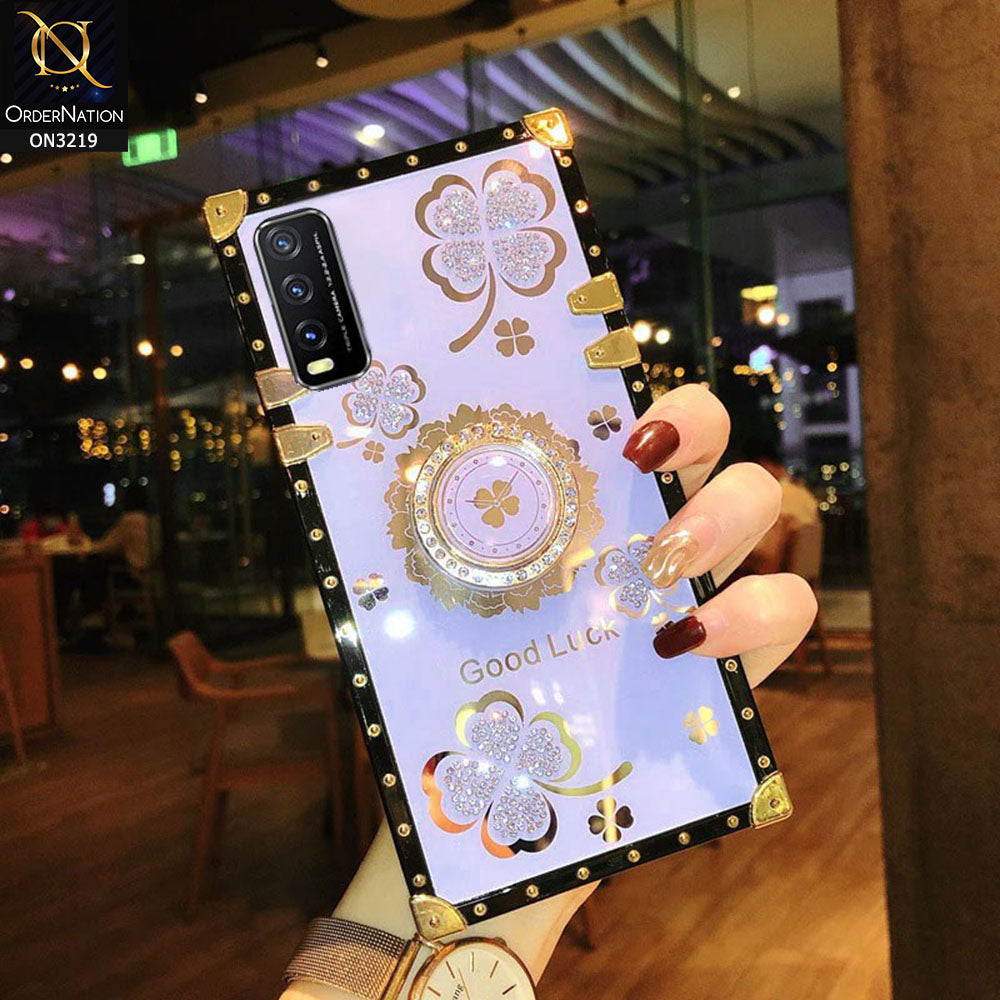 Vivo Y11s Cover - Light Purple -  Square Bling Diamond Glitter Soft TPU Trunk Case with Ring Holder