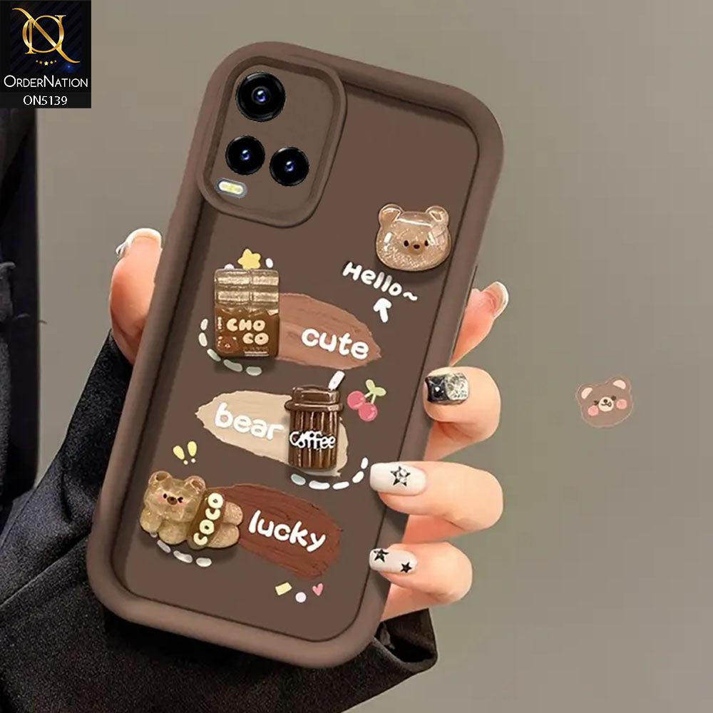 Vivo Y21s - Brown - Trendy 3D Cute Cartoon And Coffee Chocolate Soft Silicon Shockproof Case With Camera Protection