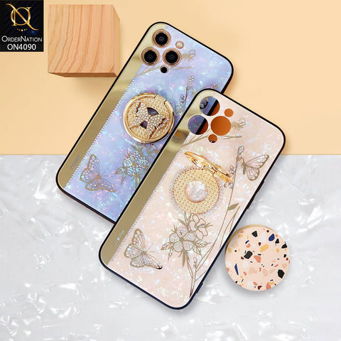 iPhone 11 Pro Cover - Golden - Cute Bling Diamond Butterfly Flower with Ring Stand,Glitter Girly Pearl Back Soft Silicone Cover