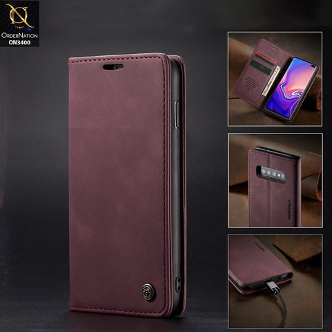 Samsung Galaxy S22 5G Cover - Maroon - Caseme Luxury Retro Magnetic Flip Wallet Leather Soft Case