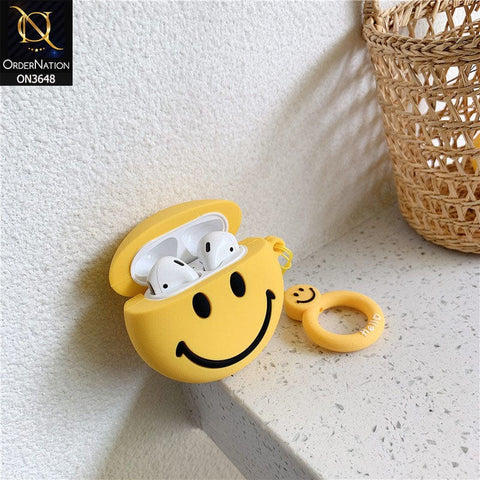 Apple Airpods Pro Cover - Yellow - New Smiley Face Soft Silicone Airpods Case With Finger Holder