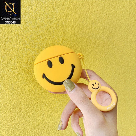 Apple Airpods Pro Cover - Yellow - New Smiley Face Soft Silicone Airpods Case With Finger Holder