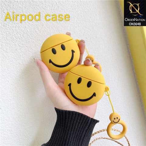 Apple Airpods Pro Cover - Yellow - New Smiley Face Soft Silicone Airpods Case With Finger Holder