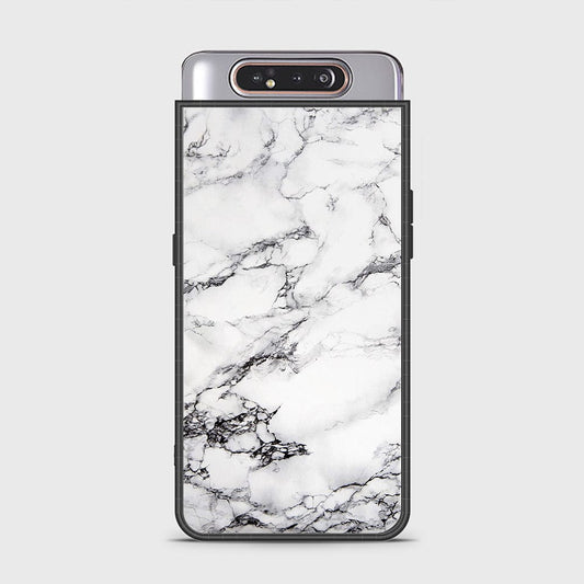 Samsung Galaxy A80 Cover - White Marble Series - HQ Ultra Shine Premium Infinity Glass Soft Silicon Borders Case