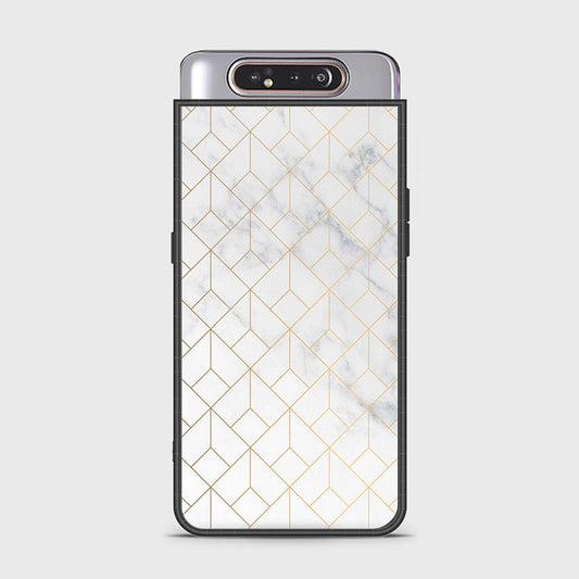 Samsung Galaxy A80 Cover - White Marble Series 2 - HQ Ultra Shine Premium Infinity Glass Soft Silicon Borders Case