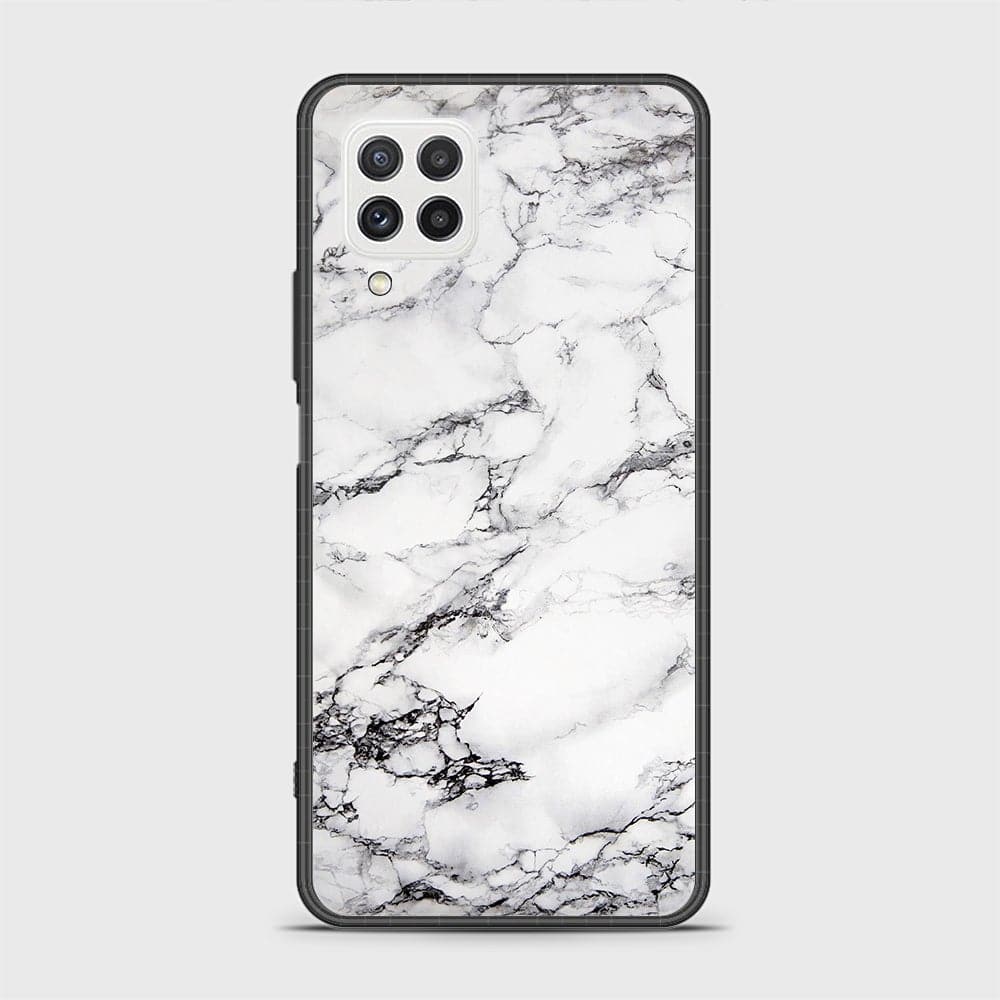 Samsung Galaxy M22 Cover - White Marble Series - HQ Ultra Shine Premium Infinity Glass Soft Silicon Borders Case