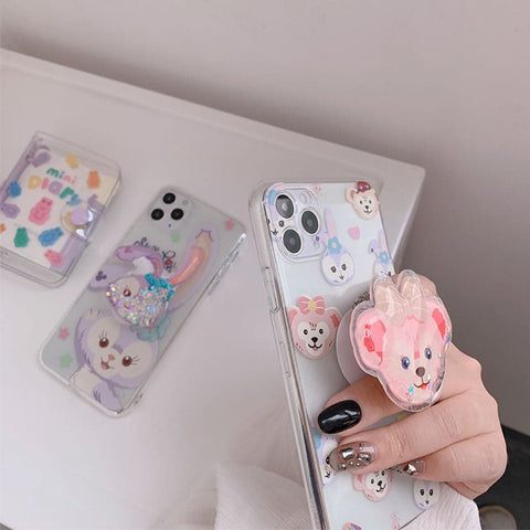 iPhone XS / X Cover - Design 1 - Cute Cartoon Duffy Soft Transparent Silicone Case with Matching Mobile Holder