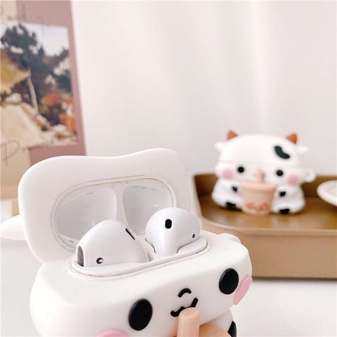 Apple Airpods 1 / 2 Cover - White - Trending 3D Cute Cartoon Soft Silicone Airpods Case