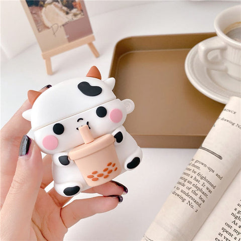 Apple Airpods 1 / 2 Cover - White - Trending 3D Cute Cartoon Soft Silicone Airpods Case