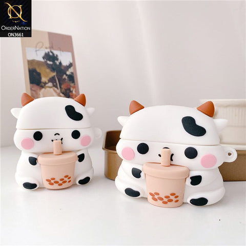 Apple Airpods 1 / 2 Cover - White - Trending 3D Cute Cartoon Soft Silicone Airpods Case