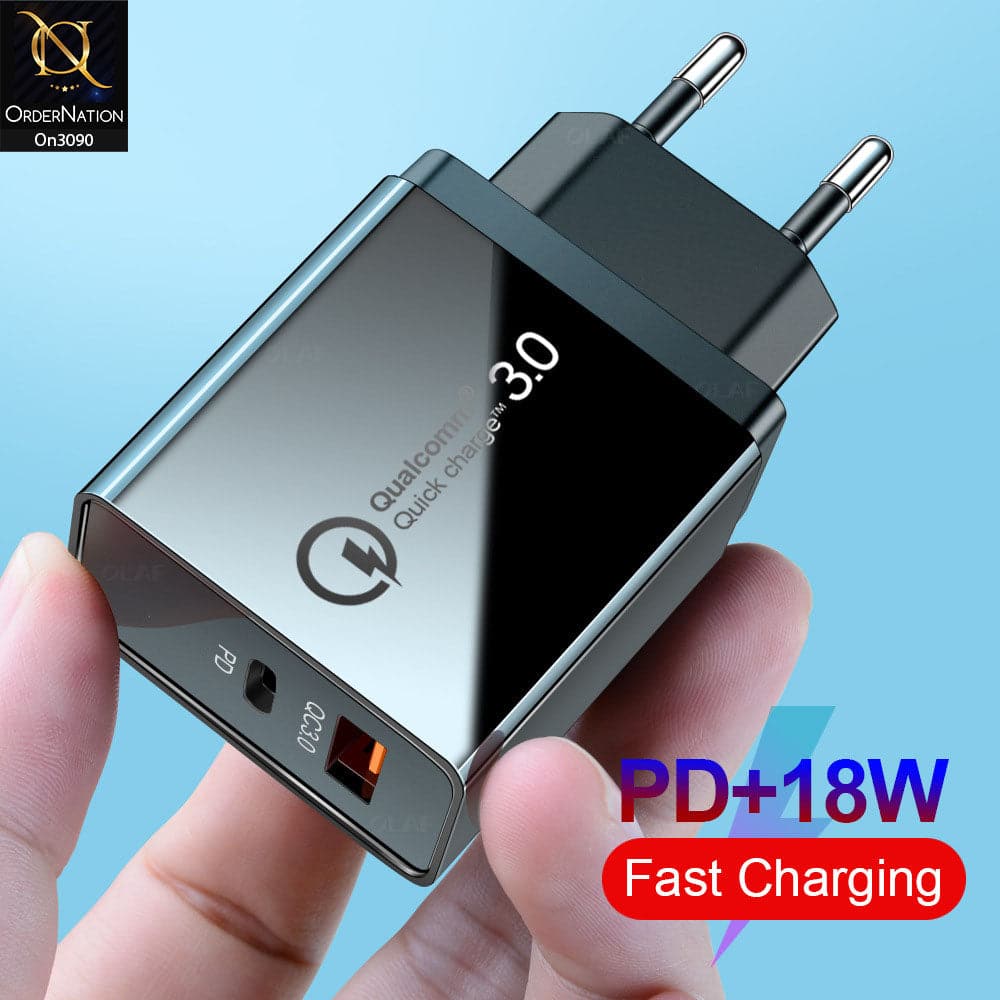 SLS-B08 - Qualcomm 3.0 Quick Wall Charger With 1 Usb Port and 2.0 QC PD intelligent Fast Charge For Latest iPhone, Samsung, Vivo, Infnix, Oppo, Xiaomi, etc Smartphones