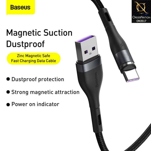 Baseus Zinc Magnetic Safe Fast Charging Data Cable USB To Type-C 5A 1M - Black