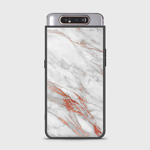 Samsung Galaxy A80 Cover - White Marble Series - HQ Ultra Shine Premium Infinity Glass Soft Silicon Borders Case