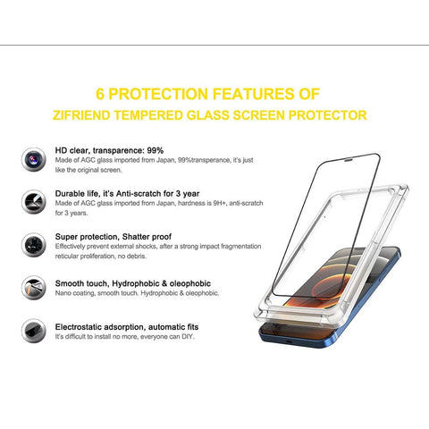 iPhone 12 Screen Protector - Black - Branded Premium Audio Crystal Tempered Glass Protector With Easy Installation Tray Kit