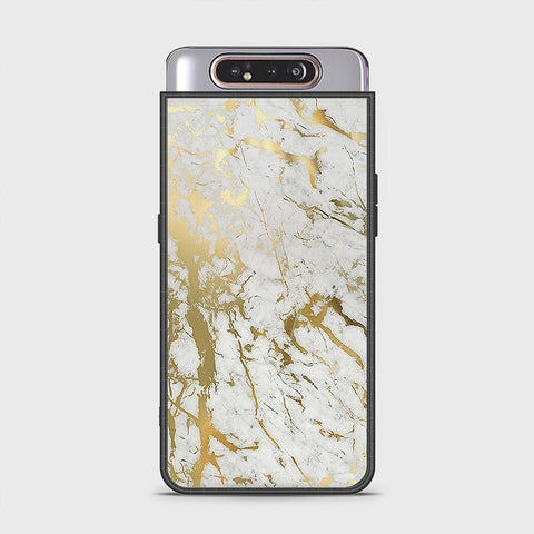 Samsung Galaxy A80 Cover - White Marble Series - HQ Ultra Shine Premium Infinity Glass Soft Silicon Borders Case