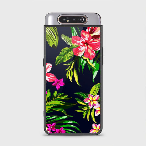 Samsung Galaxy A80 Cover - Floral Series - HQ Ultra Shine Premium Infinity Glass Soft Silicon Borders Case