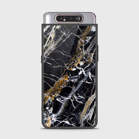 Samsung Galaxy A80 Cover - Black Marble Series - HQ Ultra Shine Premium Infinity Glass Soft Silicon Borders Case