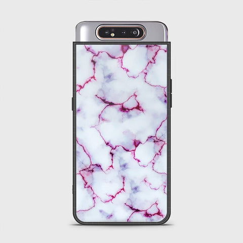 Samsung Galaxy A80 Cover - White Marble Series - HQ Ultra Shine Premium Infinity Glass Soft Silicon Borders Case