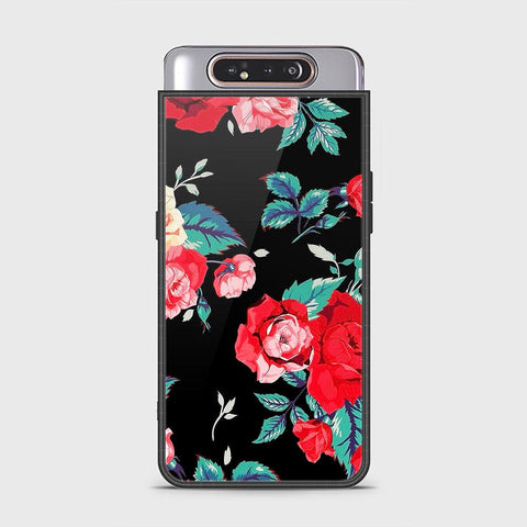 Samsung Galaxy A80 Cover - Floral Series - HQ Ultra Shine Premium Infinity Glass Soft Silicon Borders Case