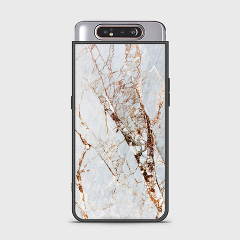 Samsung Galaxy A80 Cover - White Marble Series - HQ Ultra Shine Premium Infinity Glass Soft Silicon Borders Case