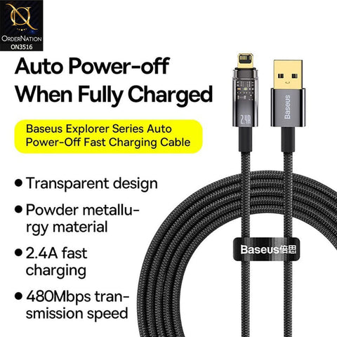 Baseus Explorer Auto Power Off iPhone Cable 2M USB to iphone 2.4A - Black