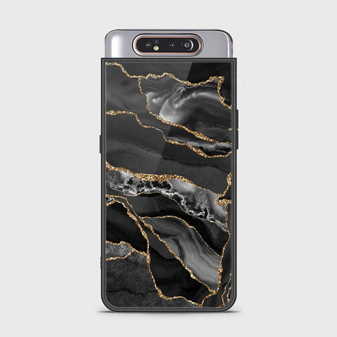 Samsung Galaxy A80 Cover - Black Marble Series - HQ Ultra Shine Premium Infinity Glass Soft Silicon Borders Case