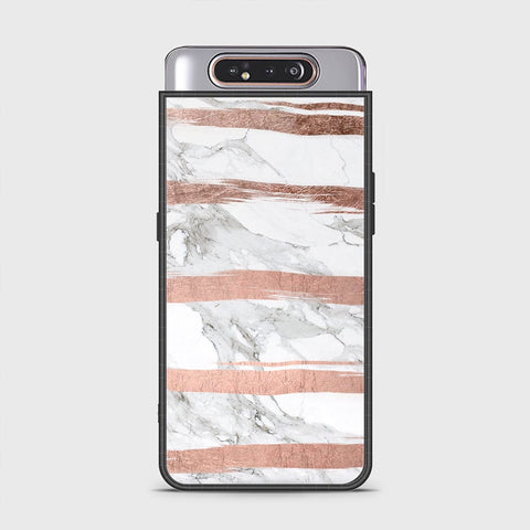 Samsung Galaxy A80 Cover - White Marble Series - HQ Ultra Shine Premium Infinity Glass Soft Silicon Borders Case