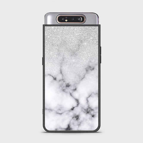 Samsung Galaxy A80 Cover - White Marble Series - HQ Ultra Shine Premium Infinity Glass Soft Silicon Borders Case