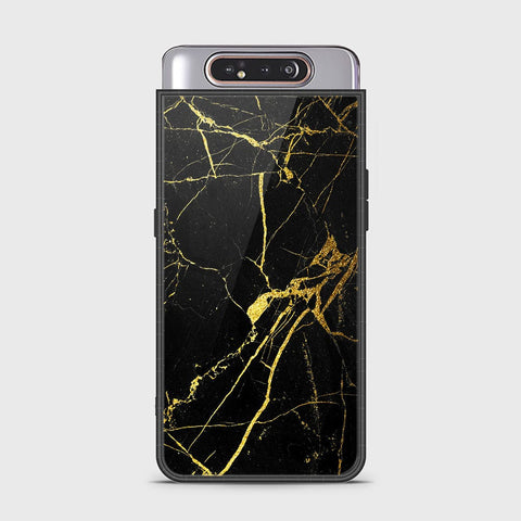 Samsung Galaxy A80 Cover - Black Marble Series - HQ Ultra Shine Premium Infinity Glass Soft Silicon Borders Case