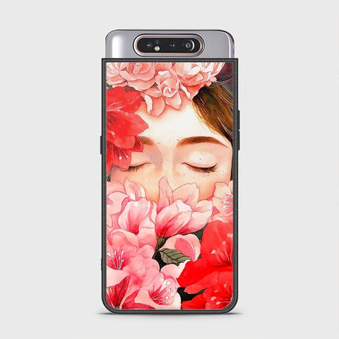 Samsung Galaxy A80 Cover - Floral Series - HQ Ultra Shine Premium Infinity Glass Soft Silicon Borders Case