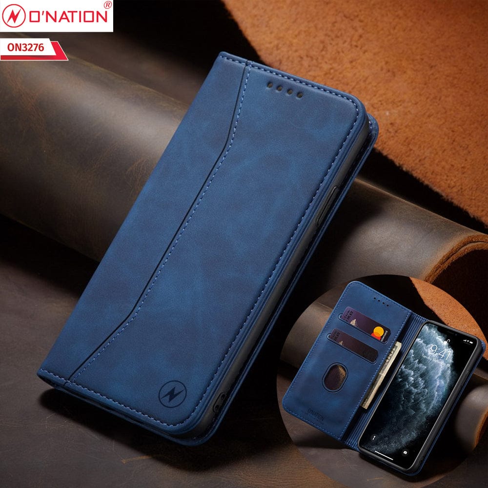 Oppo Reno 5 5G Cover - Blue - ONation Business Flip Series - Premium Magnetic Leather Wallet Flip book Card Slots Soft Case