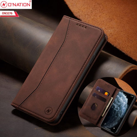 Oppo A76 Cover - Dark Brown - ONation Business Flip Series - Premium Magnetic Leather Wallet Flip book Card Slots Soft Case