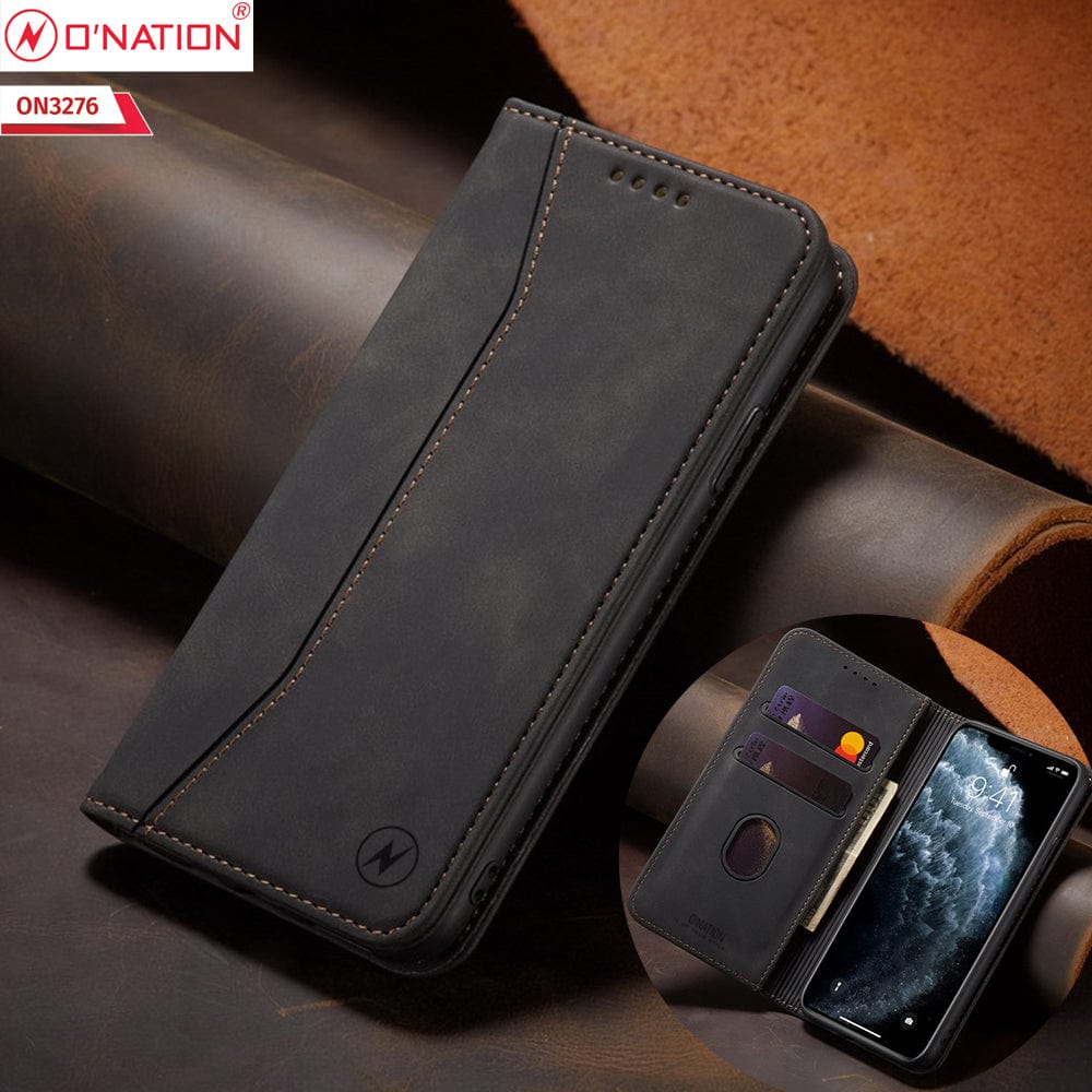 Oppo A73 Cover - Black - ONation Business Flip Series - Premium Magnetic Leather Wallet Flip book Card Slots Soft Case