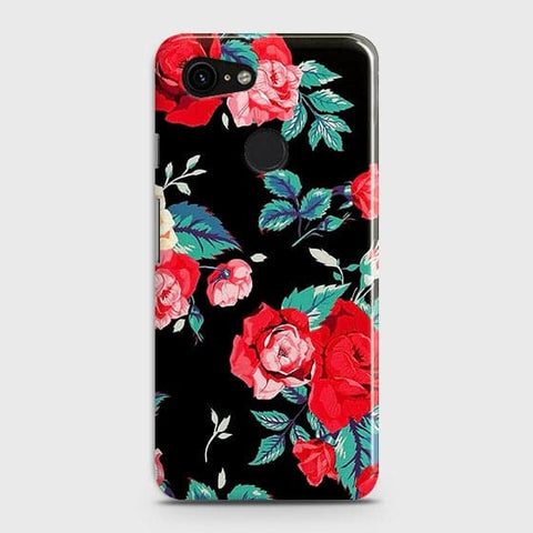 Google Pixel 3 Cover - Luxury Vintage Red Flowers Printed Hard Case with Life Time Colors Guarantee