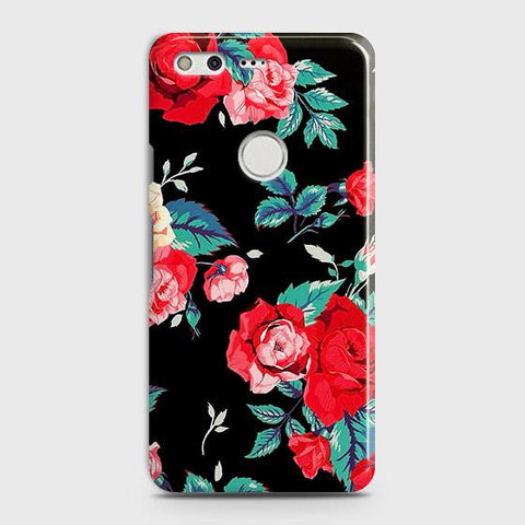 Google Pixel Cover - Luxury Vintage Red Flowers Printed Hard Case with Life Time Colors Guarantee