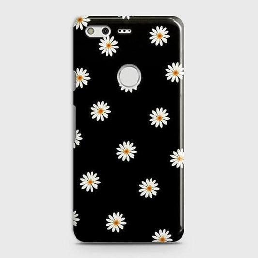 Google Pixel Cover - Matte Finish - White Bloom Flowers with Black Background Printed Hard Case with Life Time Colors Guarantee