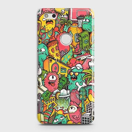 Google Pixel XL Cover - Matte Finish - Candy Colors Trendy Sticker Collage Printed Hard Case with Life Time Colors Guarantee