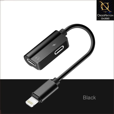 Black - Rock Lightning Metal Charge & Audio 2 in 1 Adapter For iPhones